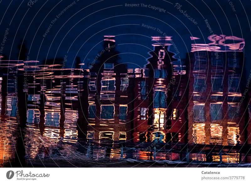 Illusion | Reflections reflection House front Water Town Amsterdam houses Architecture Evening Light Window Facade Reflection and mirroring Building