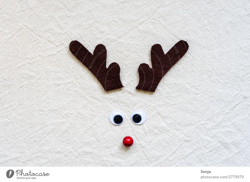 A homemade reindeer antler made of felt with wobbly eyes and red nose reindeer antlers Felt Self-made Brown Nose Red Christmas & Advent Humor Funny Colour photo
