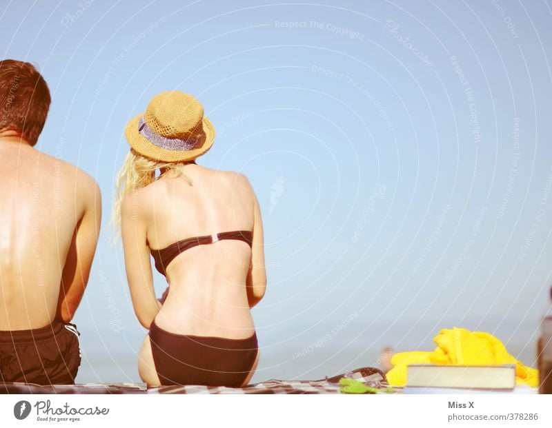 two on the beach Relaxation Calm Vacation & Travel Summer Summer vacation Sun Sunbathing Beach Ocean Human being Woman Adults Man Couple Partner Life 2