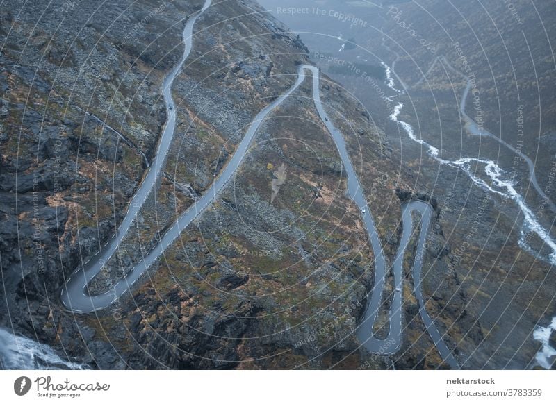 Norwegian Mountain Road Trollstigen from Height road mountain pass Norway river the trolls pass mountainous route serpentine terrain north cold nature