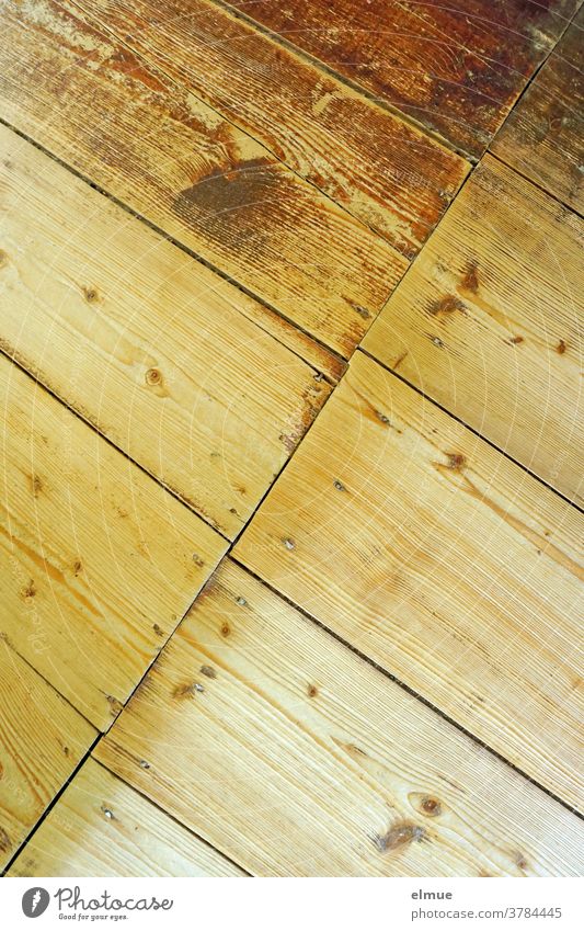 old, worn wooden floorboards with sloping board base Floorboards Wood Old worn-out vintage rudiment obliquely Geometry Wooden floor Structures and shapes
