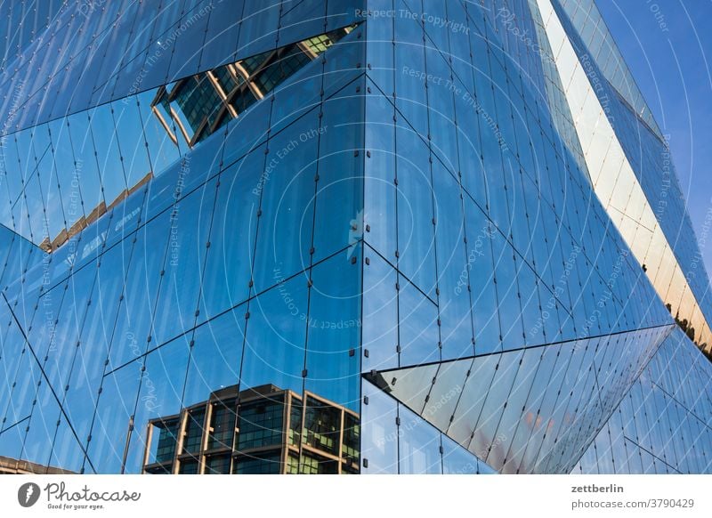 Reflective facade on the Cube Berlin Architecture Office city cube Germany Twilight Facade Worm's-eye view Glass Capital city House (Residential Structure) Sky