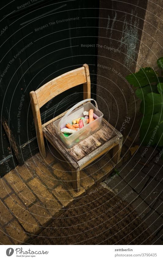 Chair with chalk Old building on the outside House (Residential Structure) rear building Backyard Courtyard Interior courtyard downtown Apartment house Deserted