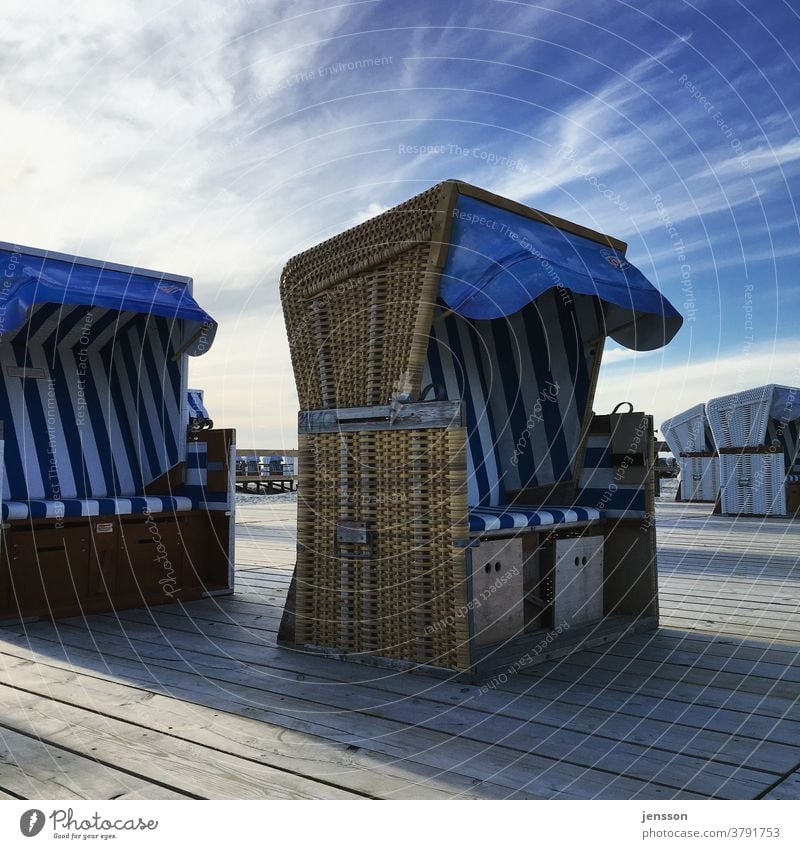 Beach chairs in St. Peter-Ording North Sea North Frisland Schleswig-Holstein Tourism coast Exterior shot Copy Space top Vacation & Travel Deserted Relaxation