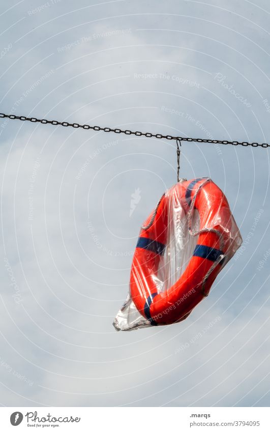 Lifebelt packed Life belt Rescue Safety Help Emergency distress at sea sea rescue Packaged Hang reserve Sky Clouds