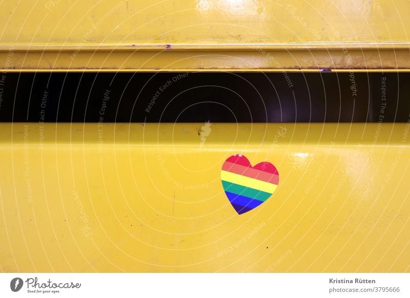 rainbow heart sticker on mailbox Heart sweetheart Rainbow Prismatic colors Mailbox Mailbox slot symbol symbolic LGBT gay lesbian lesbians Transgender queer