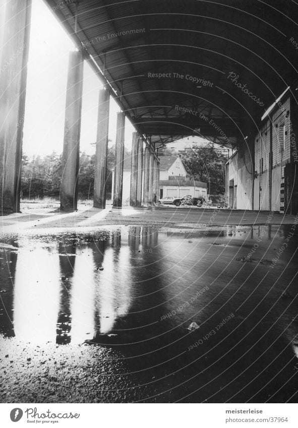 Industry 01 Building Factory Column Puddle Decline Water Loneliness Black & white photo Architecture