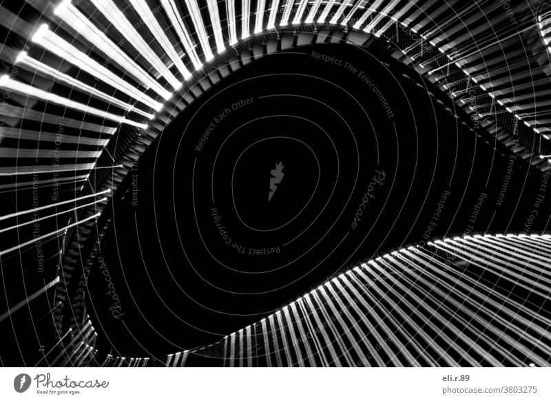 Light strips in black and white at night Night Art Deserted Dark Long exposure Line Stripe Abstract Experimental Black Pattern Structures and shapes Contrast