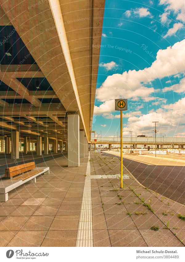 urban architecture - concrete lines with bus stop Town city metropol Airport Berlin about Architecture graphically Colour shape surface minimal Geometry harmony