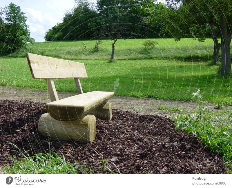The silent bank Meadow Calm Wood Hiking Relaxation Wood flour Green Sit Sit down Think Places Concentrate Garden Park Bench Wind Idyll bark mulch chill calmness