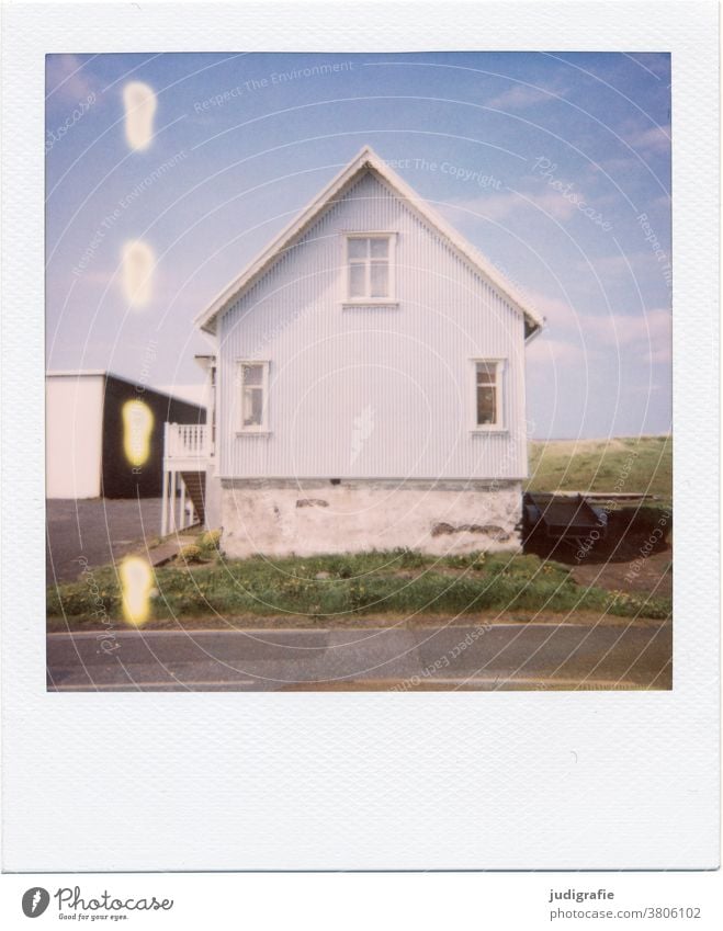Polaroid of an Icelandic house House (Residential Structure) Landscape dwell Loneliness Building Exterior shot Deserted Colour photo Roof Window Couple