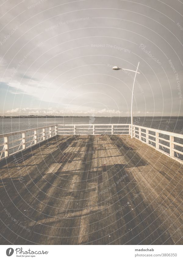end Footbridge Vantage point Ocean Baltic Sea Water Deserted Calm Horizon Relaxation Exterior shot Sky Vacation & Travel Far-off places Freedom Loneliness End