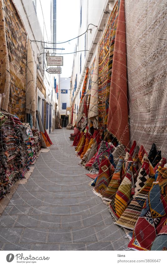 Alley of the carpet dealers Carpet Morocco Shopping sale Vacation & Travel oriental Building magreb Medina Essaouira Maroc Trade & Sale Exhibition