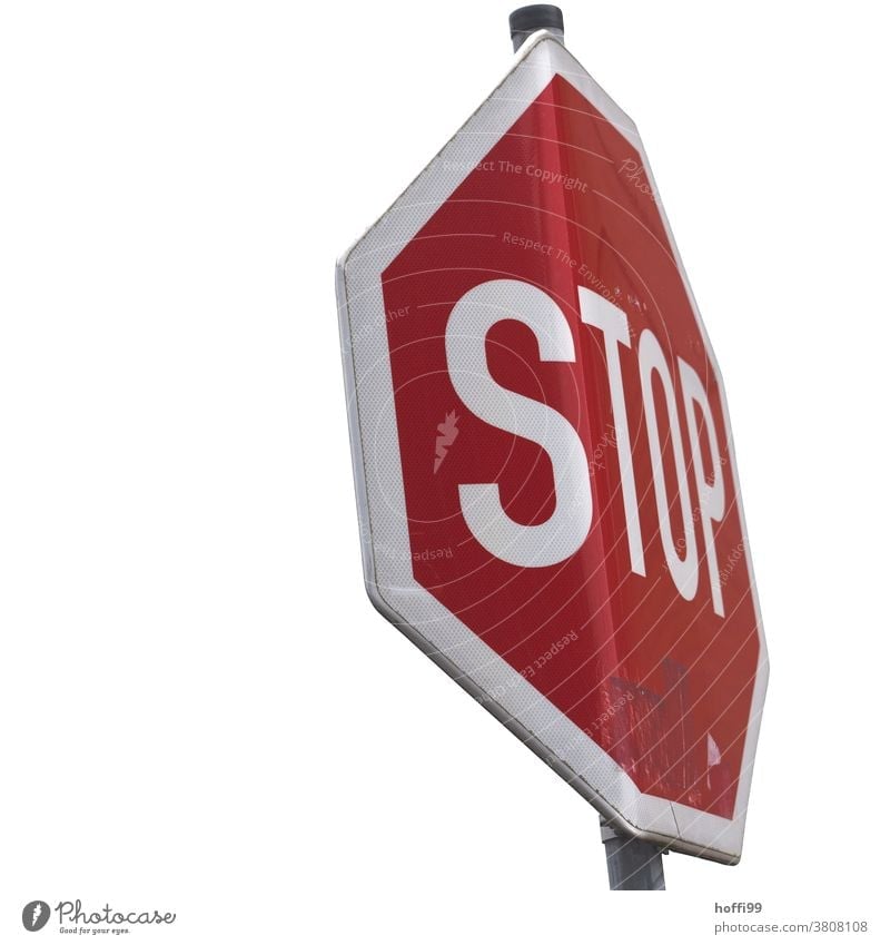 Stop on curved shield - TOP Stop signal geboben Broken stop Road sign Signs and labeling Street Transport Signage