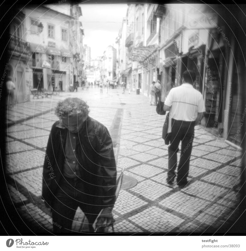 holga lo-fi Holga Black White Pedestrian precinct Town Portugal Group Black & white photo Street coimbra