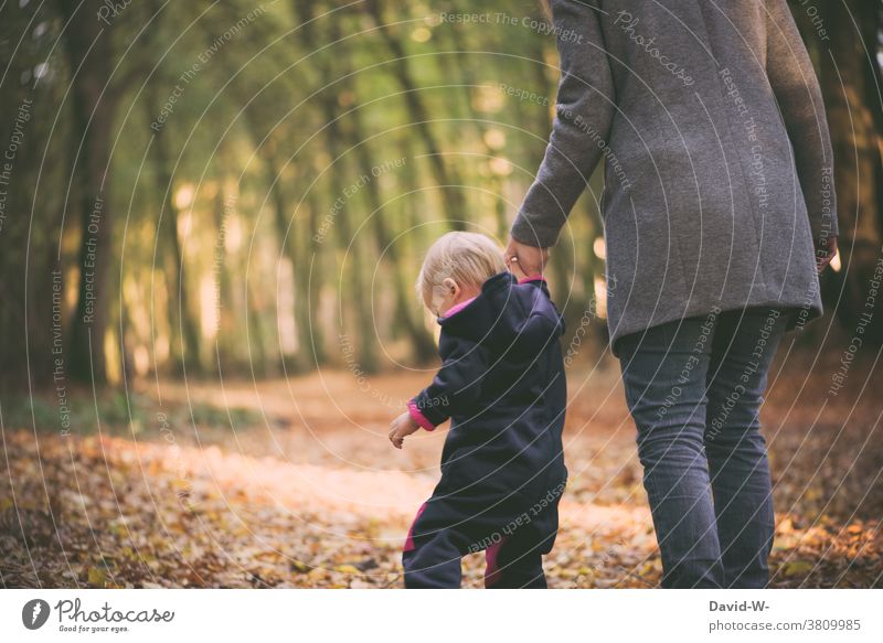 Mother and child on an autumn walk Autumn To go for a walk Parents Child Autumnal Attachment in common Forest Together