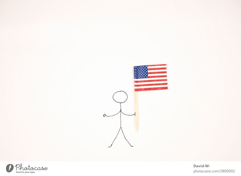 Stick man with American flag in hand patriotic Americas USA Flag Stick figure National American Flag Man To hold on