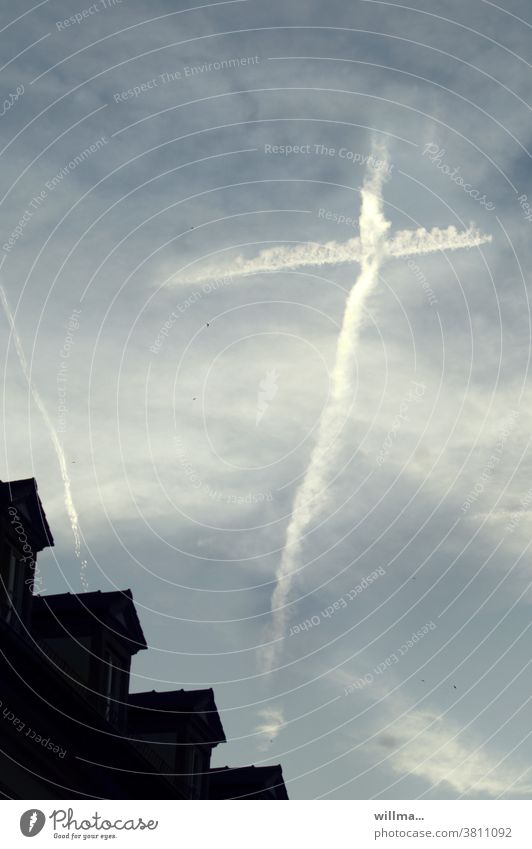 Holy Chemtrail - a cross in the sky Crucifix Sky Christian cross Religion and faith Belief Symbols and metaphors Christianity Vapor trail Phenomenon Wonder
