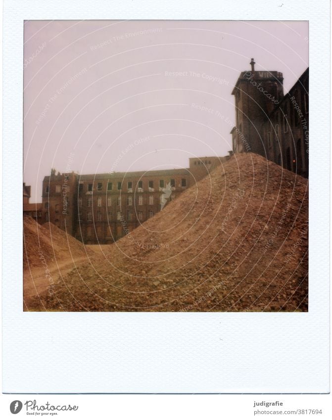 Polaroid of an industrial ruin Industrial wasteland Industrial plant Building Architecture Ruin Building for demolition Ripe for demolition Trash heap Earth