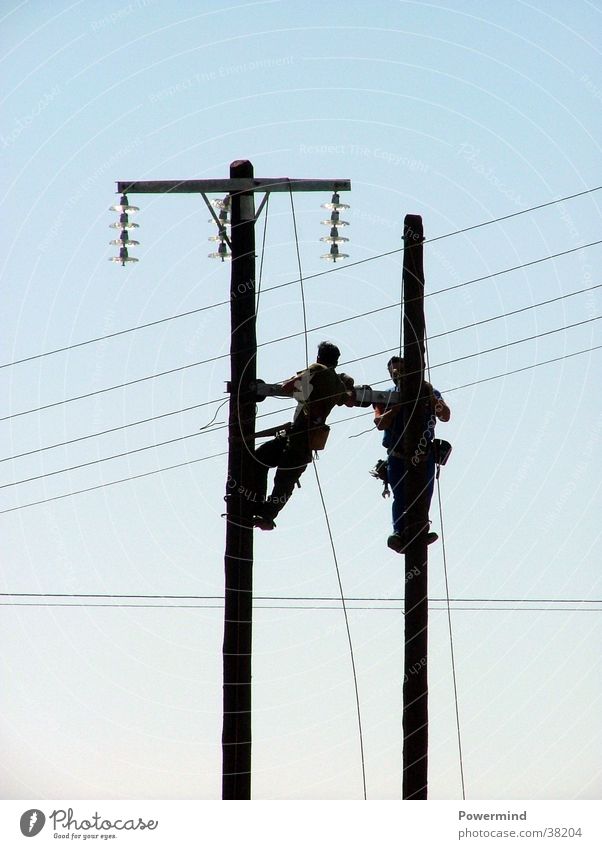 Let`s connect! Power failure Repair Electrical equipment Technology 2 men Tall Laying cables