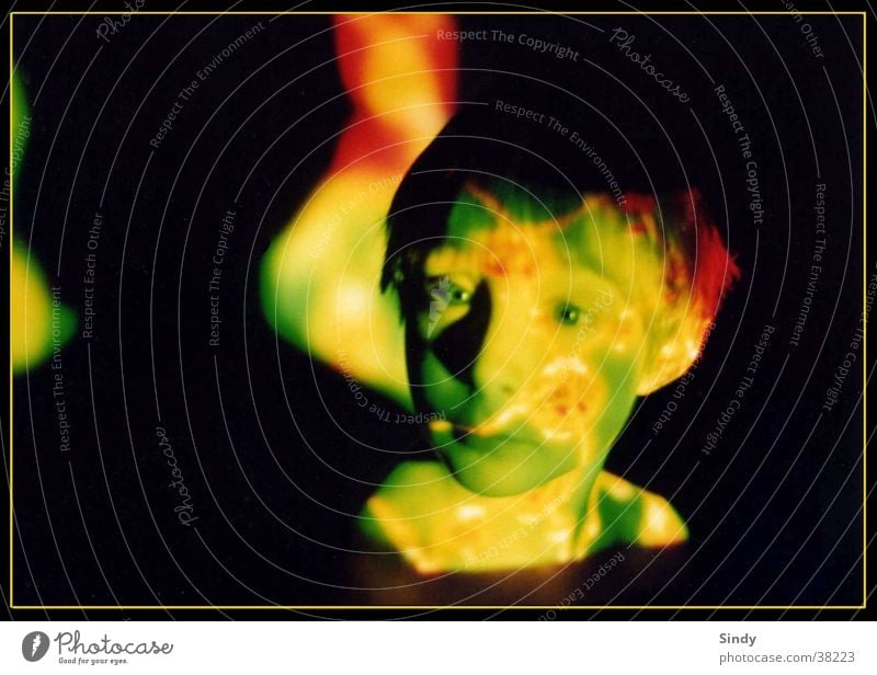 green view Green Pattern Child Black Boy (child) Light Red projection Face structure Circle Eyes Shadow Frame