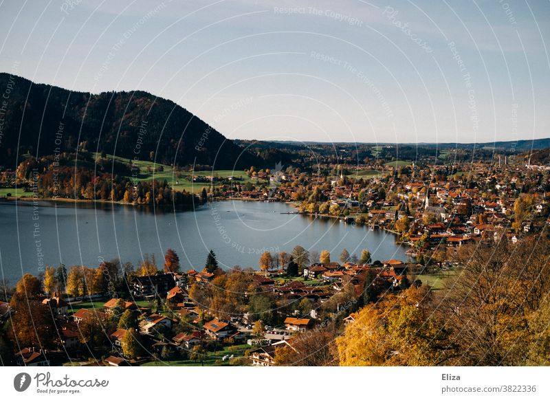 View of the Schliersee in Bavaria and the autumnal landscape around it schliersee Lake Landscape outlook Autumn Nature sunshine Beautiful weather