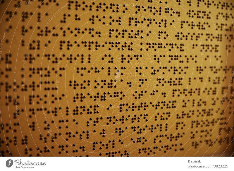 Braille plate.  Inscription for blind people braille alphabet sign education disabled text disability blindness symbol book finger communication hand