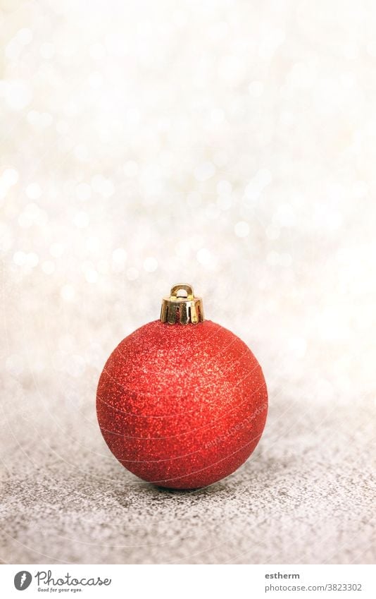 Merry Christmas.Christmas red ball and snowflake over Christmas bokeh lights background christmas Christmas ball santa claus fun Christmas tree objects focus
