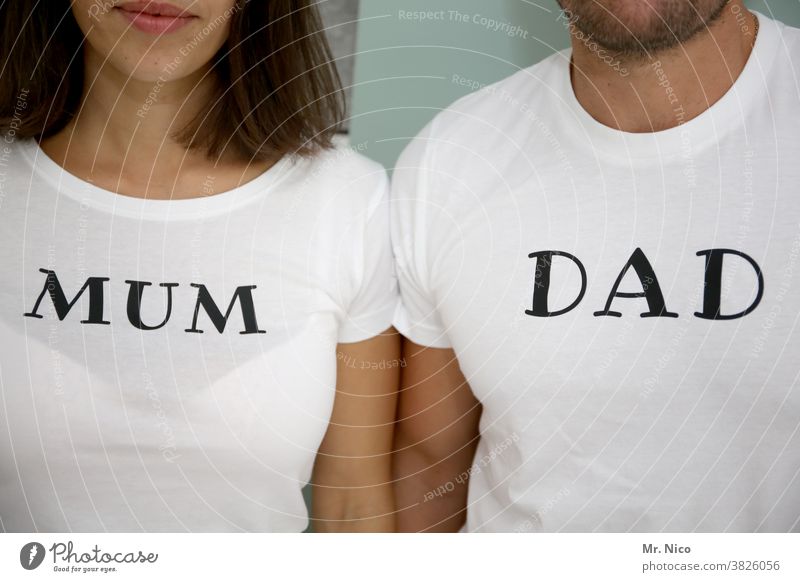 Mum and Dad T-shirt mum dad Mother Father Parents Adults Family & Relations Together White Upper body Mouth Arm Love Characters Side by side Couple Relationship