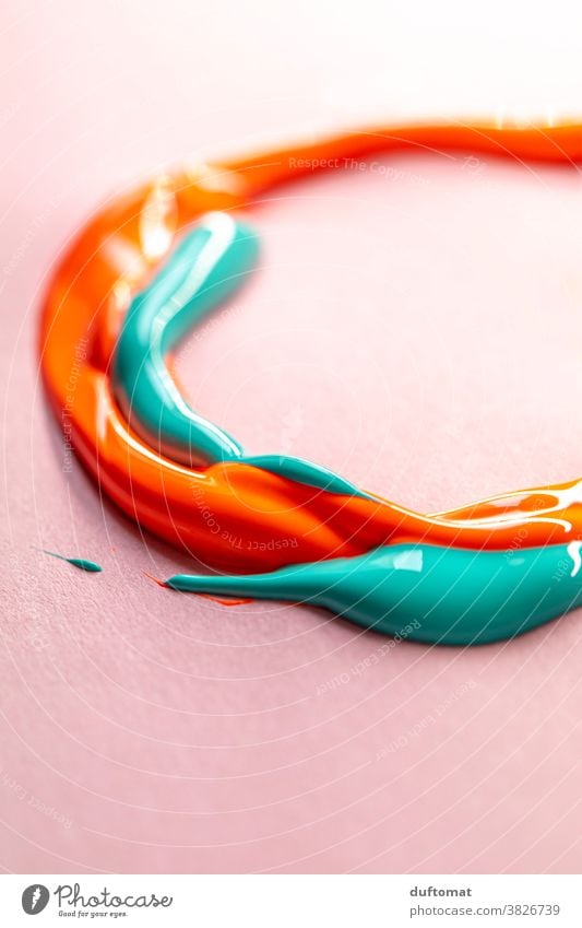 Close up of acrylic paint in orange and turquoise Acrylic paint Art colors Painting (action, artwork) Colour Circle Background picture Handcrafts