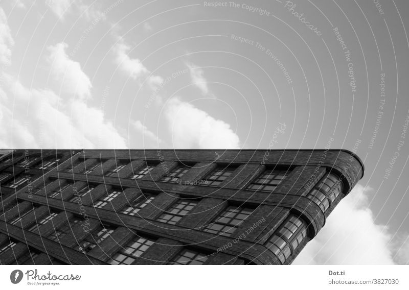 flat Building Modern Architecture Black & white photo Perspective obliquely Window round tilted