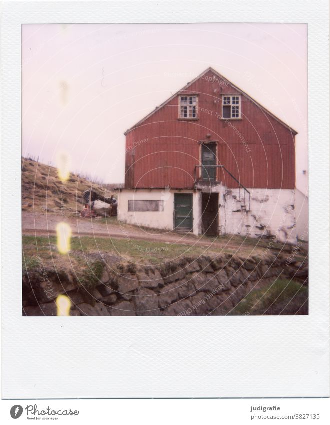 Icelandic house on Polaroid House (Residential Structure) Hut Window Stairs door dwell Colour photo Exterior shot Deserted Building Wall (building) Architecture