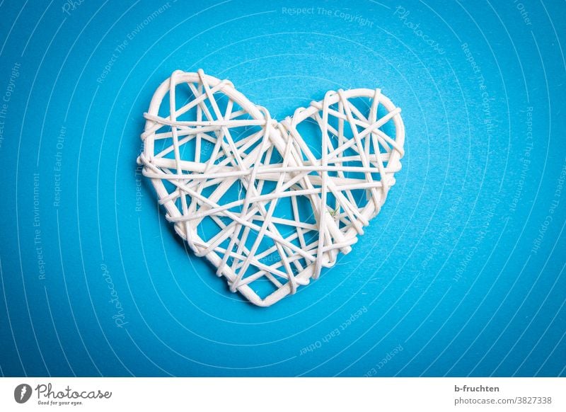 white rattan decoration heart with blue background Heart Decoration White Valentine's Day Design Bird's-eye view Symbols and metaphors Love