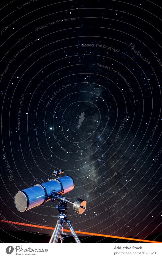 Optical telescope against night starry sky explore dark cosmos optical galaxy discovery astronomy environment observe science technology universe tool device