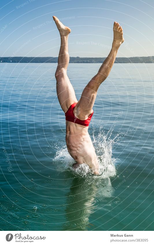 Jump into the water Lifestyle Joy Wellness Relaxation Leisure and hobbies Summer Sports Swimming & Bathing Swimming pool Human being Masculine Man Adults