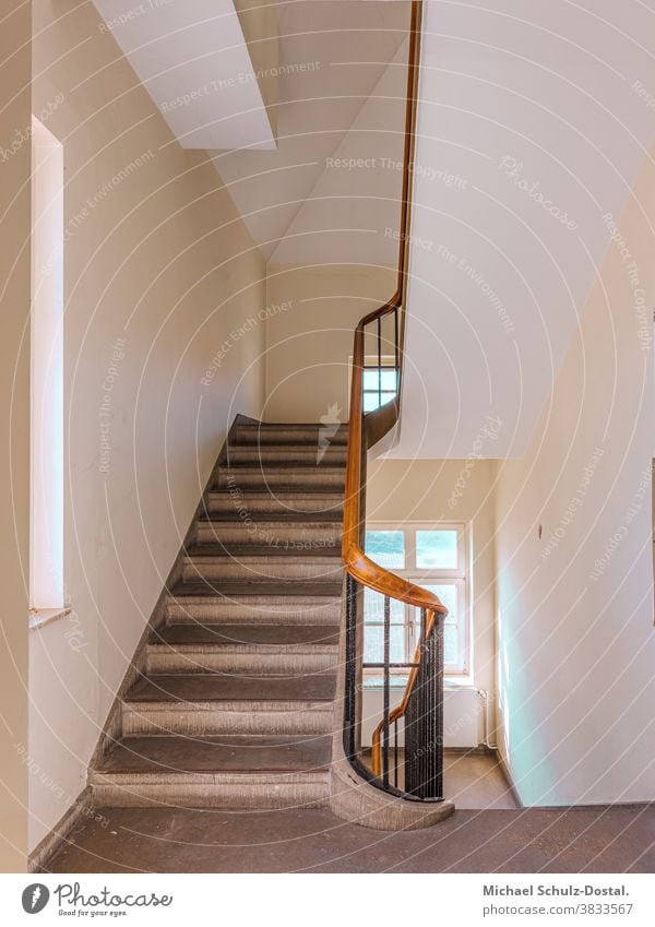 White staircase with wooden banister minimal graphically colors shape Geometry abstract Abstract Colour Square harmony Stairs House (Residential Structure)