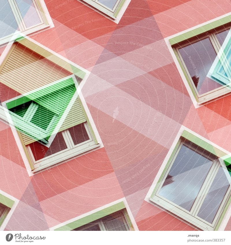 windows 10 Style Design Facade Window Living or residing Exceptional Hip & trendy Green Red White Colour Perspective Double exposure Colour photo Multicoloured