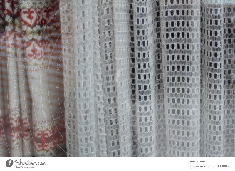 Old-fashioned curtains - stagnant, stuck in the past Drape Old fashioned Pattern hole pattern dwell Protection Curtain Decoration Cloth Window