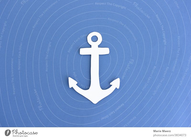 Anchor Paper Illustration Blue White Maritime seafaring Ocean voyage vacation Harbour Safety Drop anchor Navigation Vacation & Travel Detail paper cut