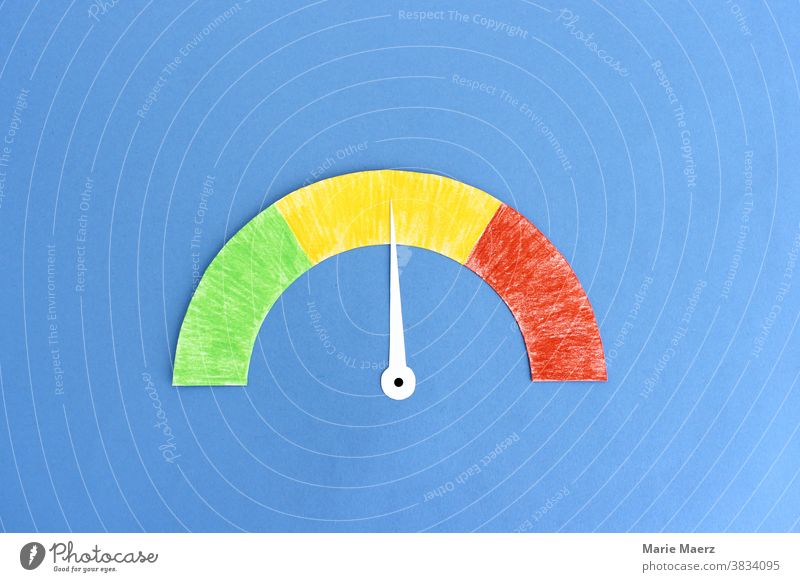 Speedometer with pointer in yellow area Measuring device Measure Risk Minimalistic Copy Space top Neutral Background Pointer. dial illustration Illustration
