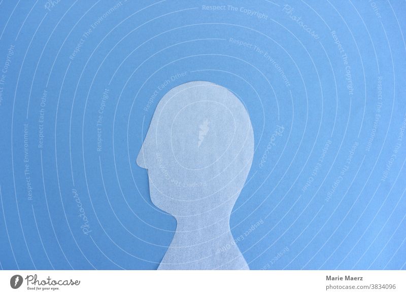 Transparent head silhouette through glass transparent Human being citizen Head person Data Data protection Blue Bright Modern Symbols and metaphors Copy Space