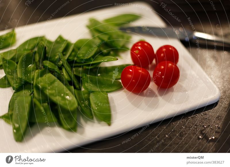 red-light green-light. Art Esthetic Food photograph Healthy Eating Sugar peas Tomato Biological Red Green Knives Kitchen Kitchen Table Vitamin Colour photo