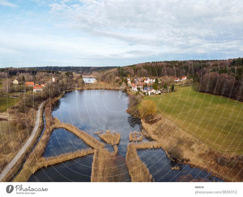 Bird's-eye view of Augsburg's Western Forests Augsburg Western Forests Burgwalden Fish farming animal bird copy space drone flying fish ponds fishing