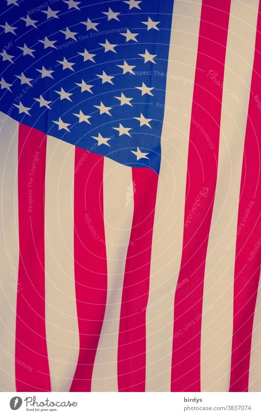 US American flag, USA, stars and stripes, format filling, American flag Flag American Flag Patriotism full-frame image Stripe Americas Red Blue Ensign White