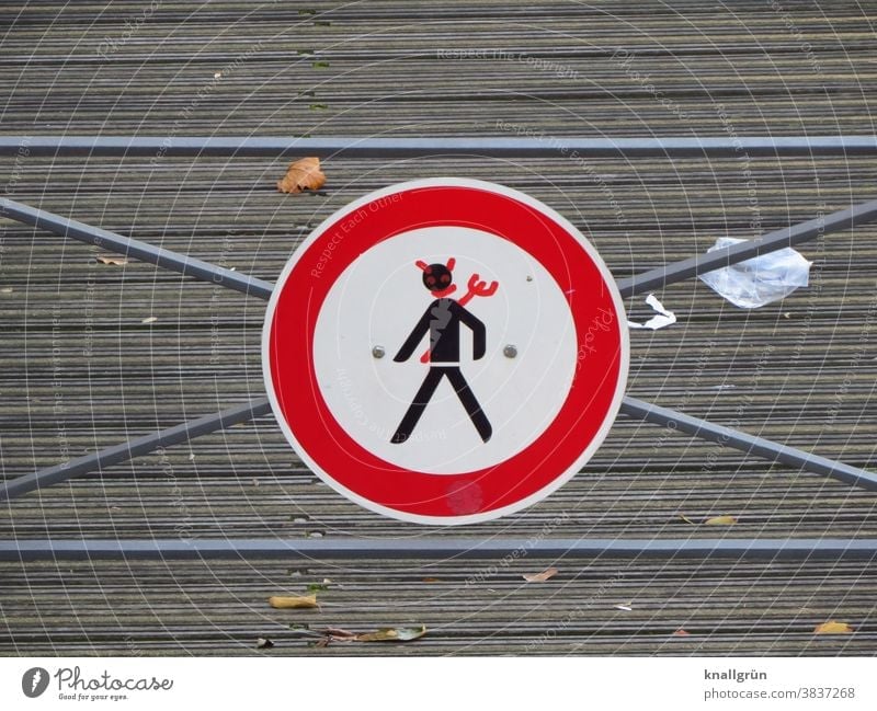 Funny traffic sign Road sign Creativity Exterior shot Signs and labeling Warning sign Lanes & trails Signage Transport Traffic infrastructure Deserted