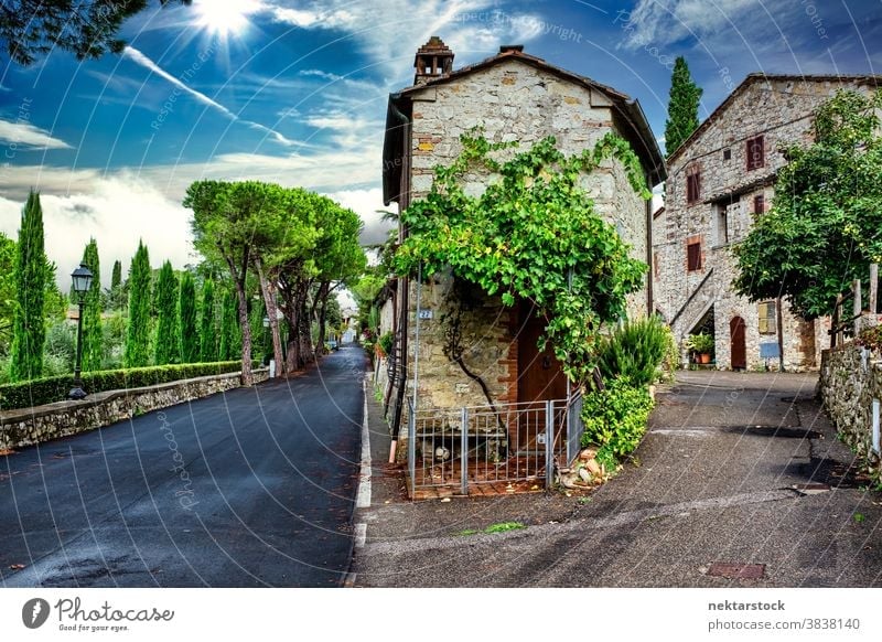 Picturesque Village Houses and Road in Tuscany San Sano village Italy cloud summer sky road house home dwelling ancient old picturesque idyllic Europe day