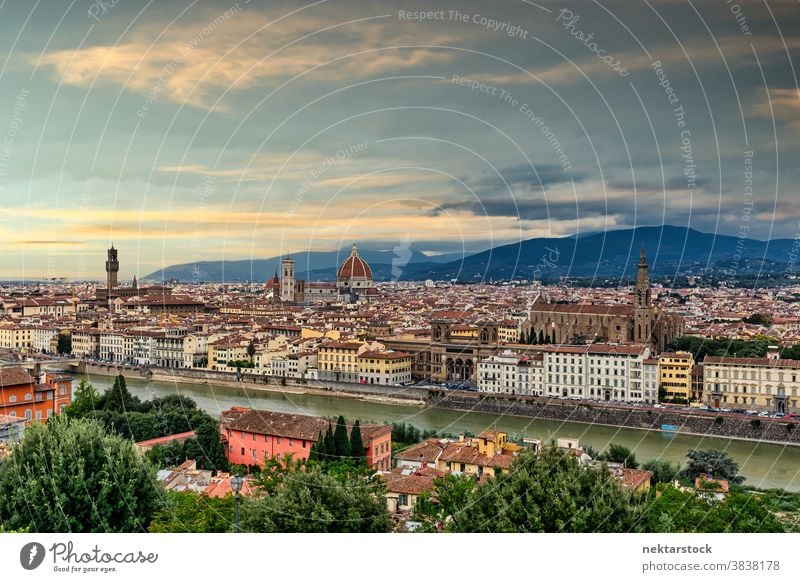 Florence Townscape Panoramic View townscape cityscape skyline Tuscany Italy panoramic view panorama mountain river Arno cloudscape tourist attraction wide shot
