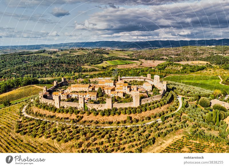 Monteriggioni Walled City with Surrounding Landscape walled town Siena Tuscany medieval historic townscape no people panoramic view architecture landmark