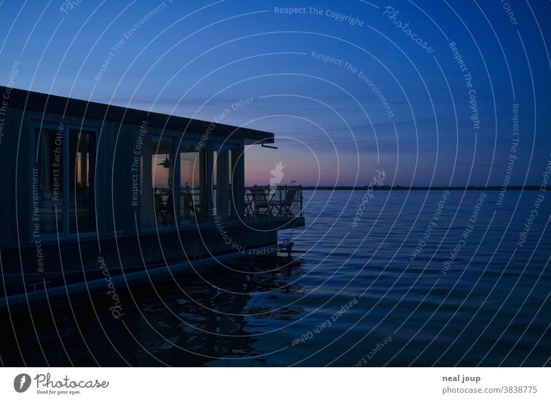 Houseboat at sea at dusk Building Architecture holidays vacation Water Nature Lake Vacation & Travel Exterior shot exclusively secluded Lonely romantic