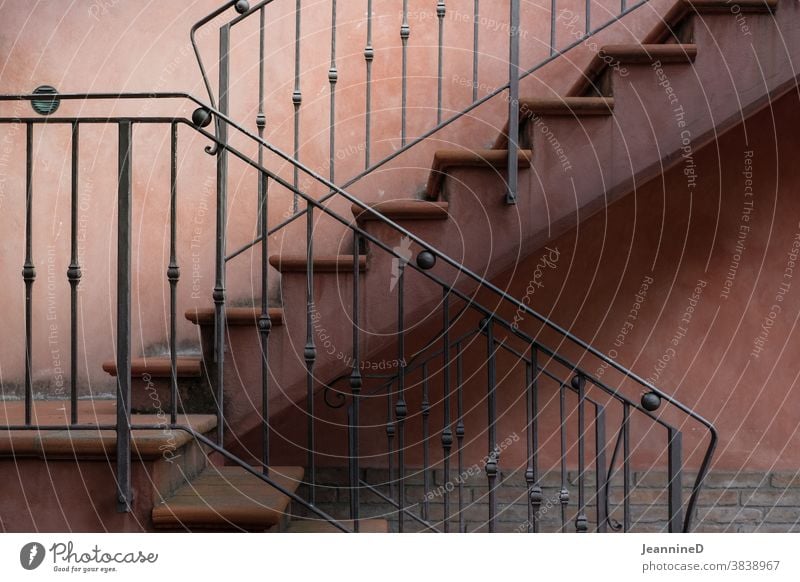 Stairs with railing Banister climb the stairs Architecture Downward Upward side view Go up House (Residential Structure) Auburn Nostalgia dream Success